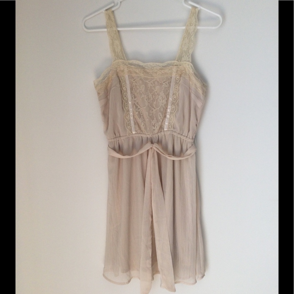 Xhilaration beige nude dress with lace top size S